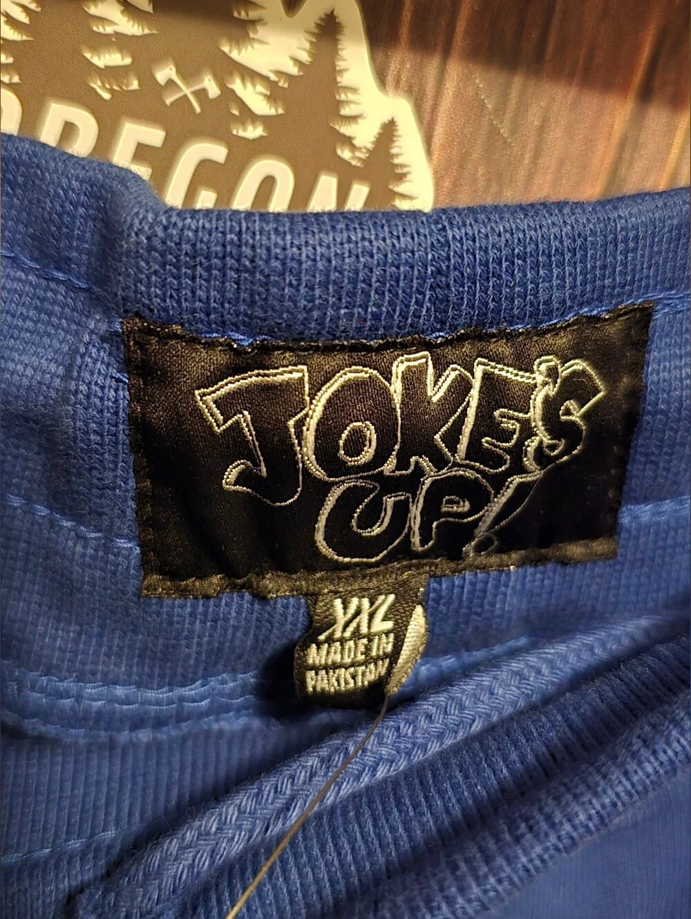Jokes up Mens Blue Jogger Bottoms with Yellow Patch